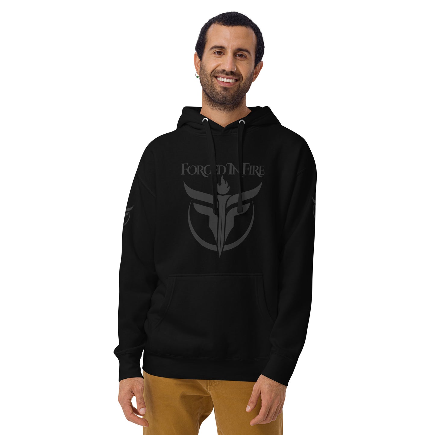 Unisex Black Logo Sleeves + Chest Hoodie