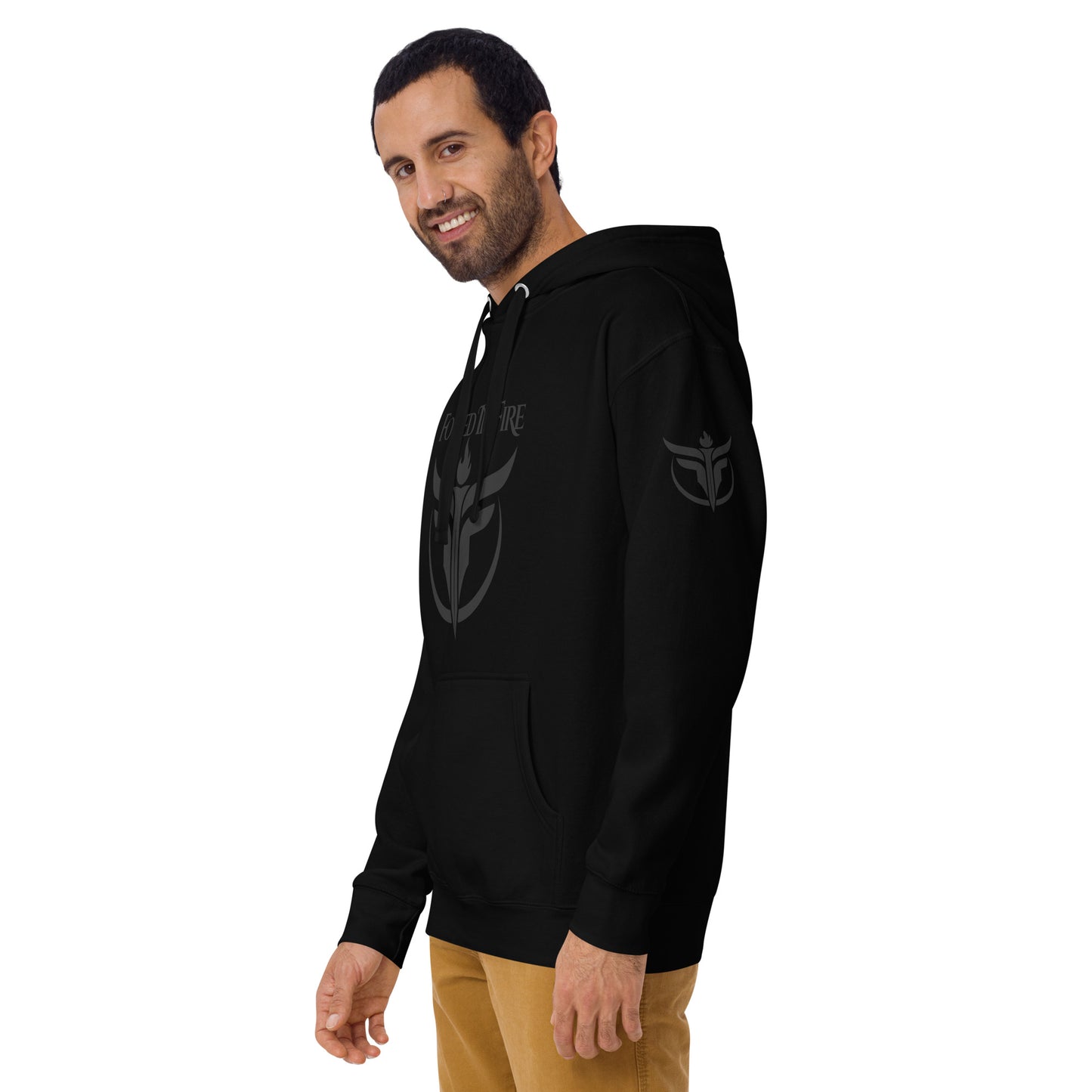 Unisex Black Logo Sleeves + Chest Hoodie