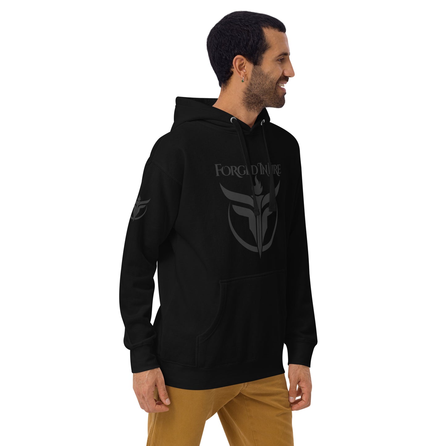 Unisex Black Logo Sleeves + Chest Hoodie