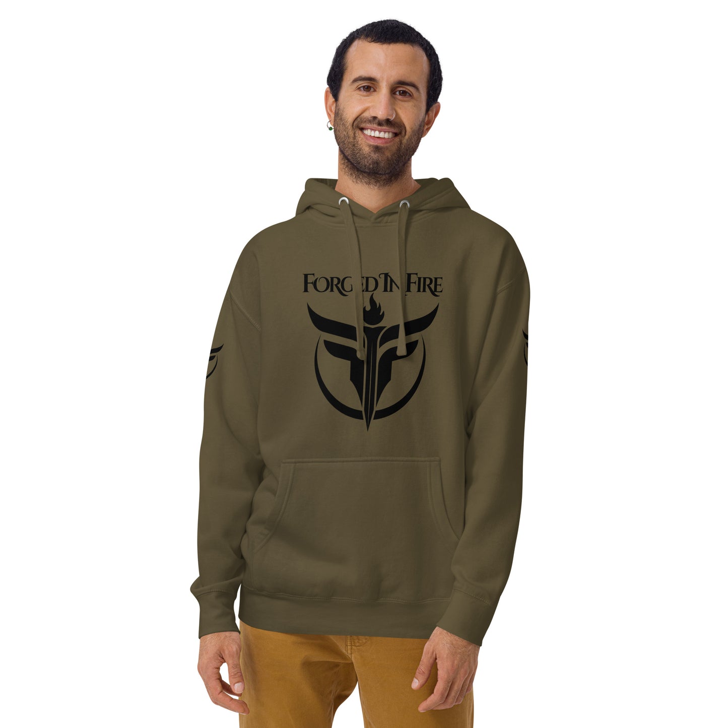 Unisex Black Logo Sleeves + Chest Hoodie
