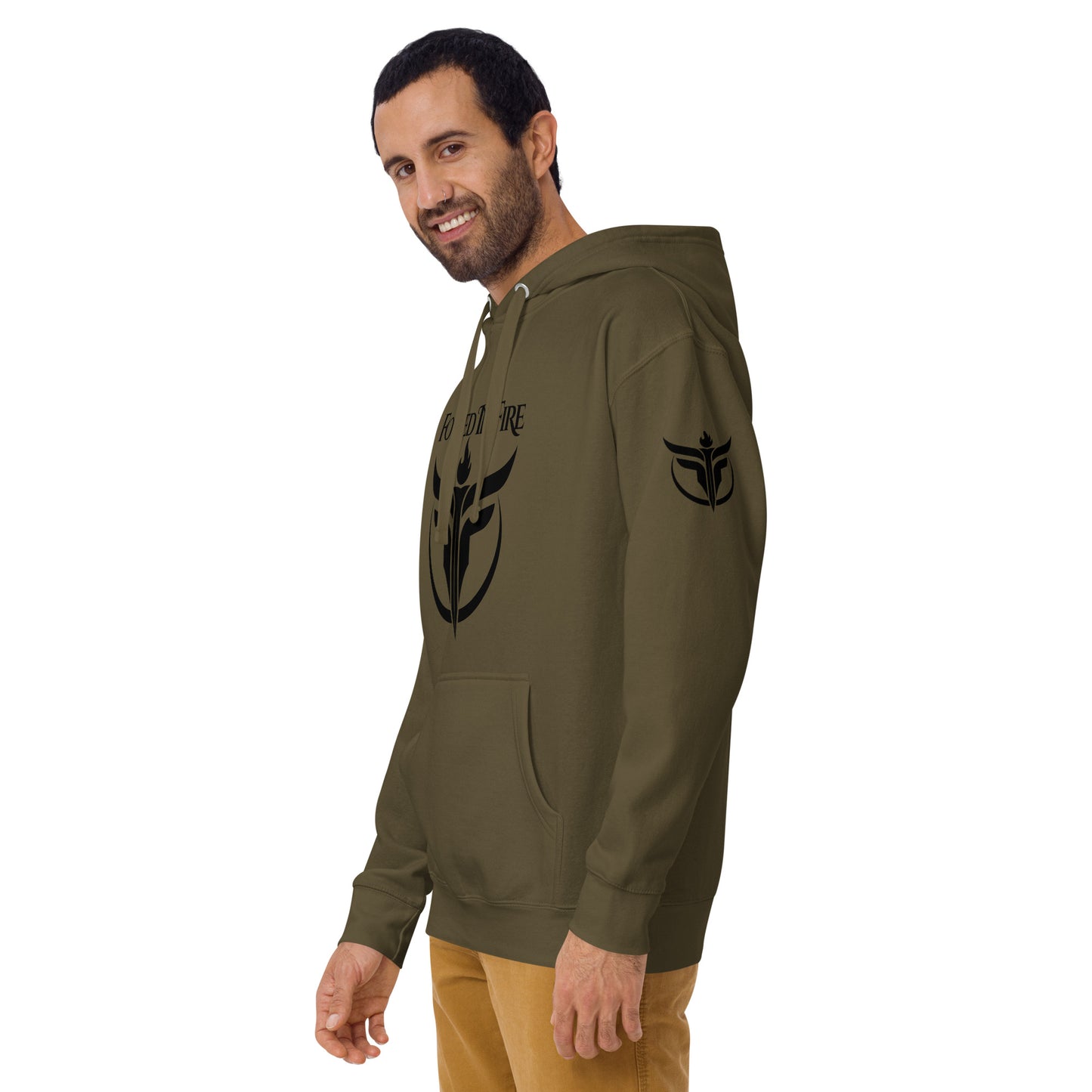 Unisex Black Logo Sleeves + Chest Hoodie