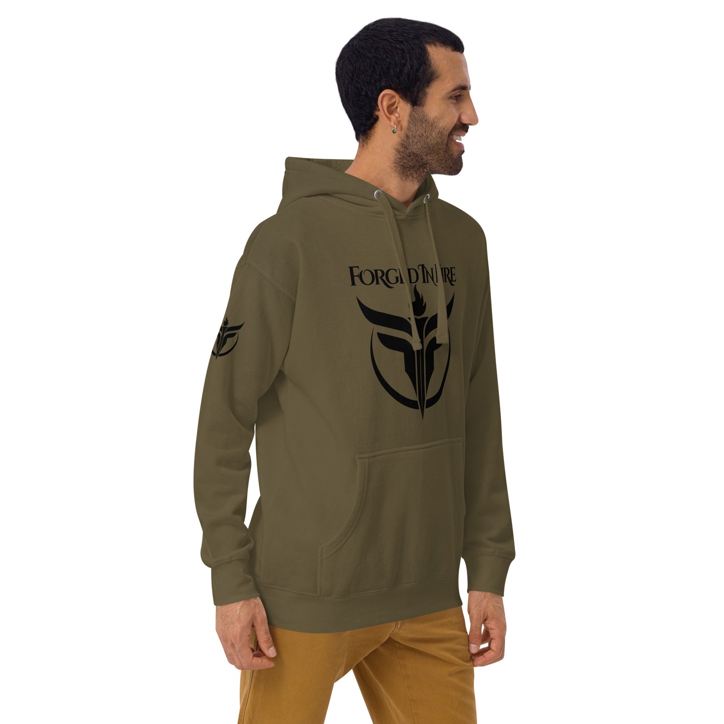 Unisex Black Logo Sleeves + Chest Hoodie